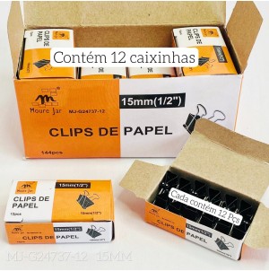 MJ-24737-12 15MM CLIPS PARA PAPEL, DE METAL. CX 360PÇS SUB 120 PÇS MUL/12