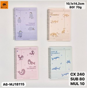 CADERNO. REF: A6-MJ18115 ------------- CX240PÇS/MIN80PÇS/MUL/10